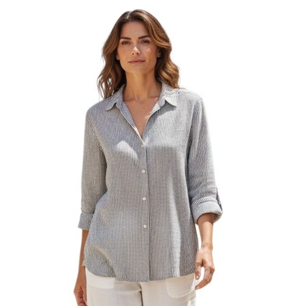 Sigrid Olsen Euro Summer Linen Coastal Womens size 1X Resortwear Prep Button Top